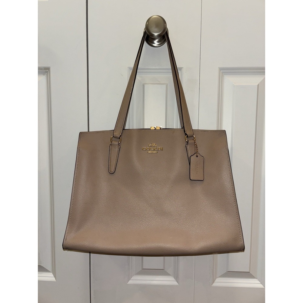 Coach‎ C4077 Tatum 40 Carryall Large Taupe/Oxblood Double Pebbled Leather Tote